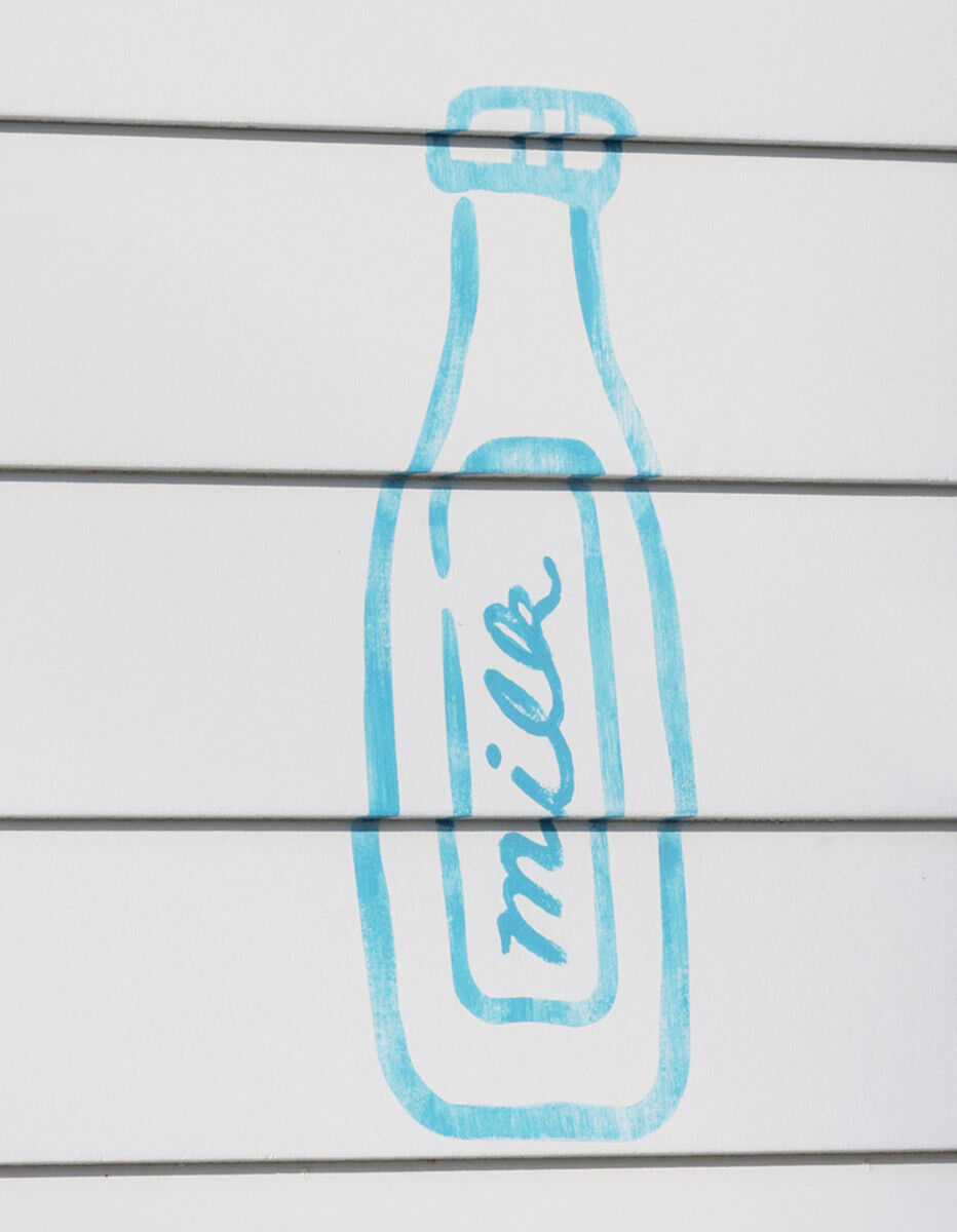 Milk and cookies exterior milk bottle detail