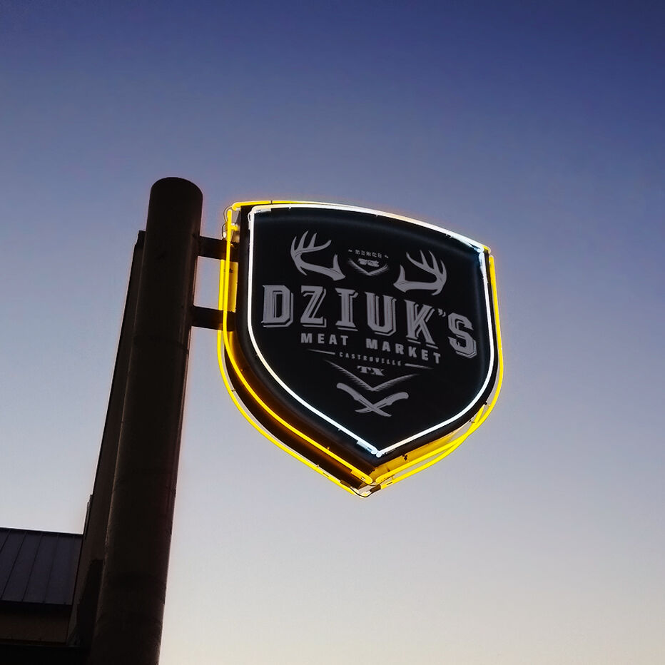 Dziuks Meat Market Exterior Neon